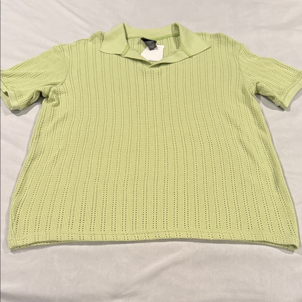 H&M Polo Shirt Light Green Cotton Blend Crochet Style Men’s Size M